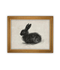 Vintage Framed Canvas Art // Framed Vintage Print // Vintage Black Bunny Rabbit Sketch // Easter Drawing // Farmhouse print //#A-188