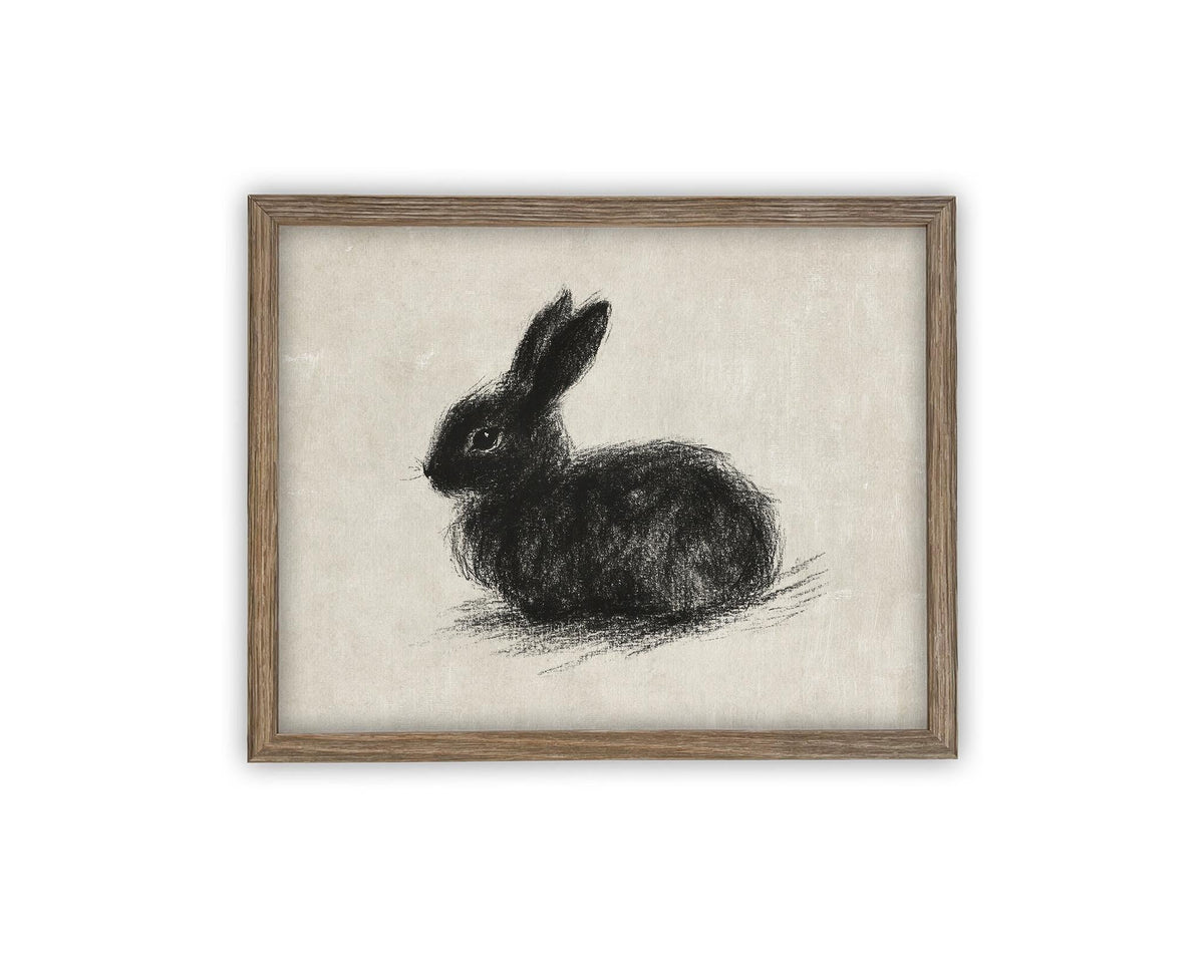 Vintage Framed Canvas Art // Framed Vintage Print // Vintage Black Bunny Rabbit Sketch // Easter Drawing // Farmhouse print //#A-188