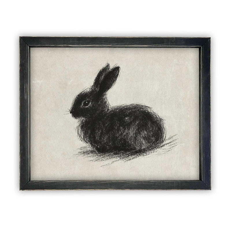 Vintage Framed Canvas Art // Framed Vintage Print // Vintage Black Bunny Rabbit Sketch // Easter Drawing // Farmhouse print //#A-188