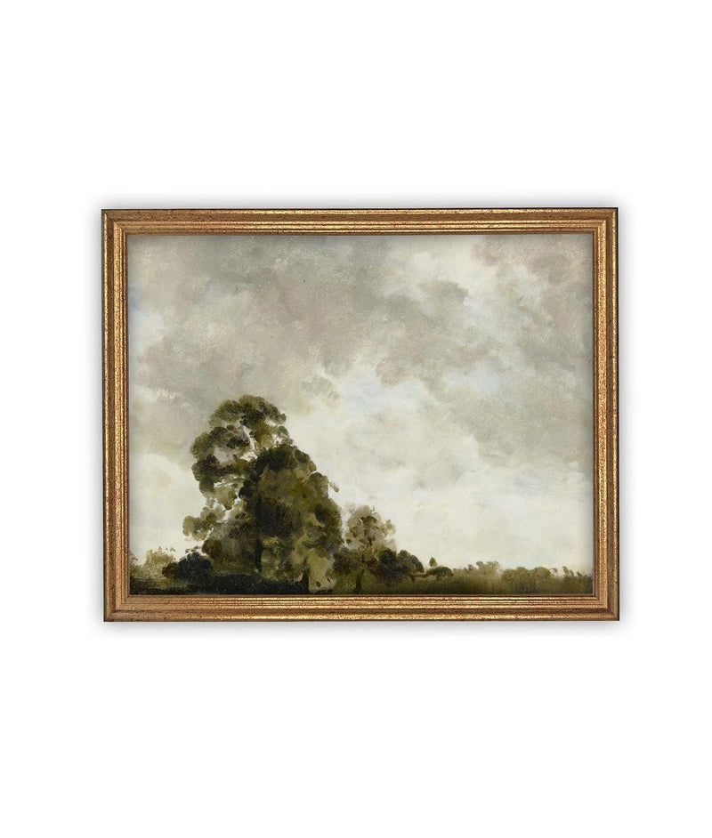 Vintage Framed Canvas Art // Framed Vintage Print // Vintage Painting // Vintage Green Moody Landscape // Farmhouse print //#LAN-272