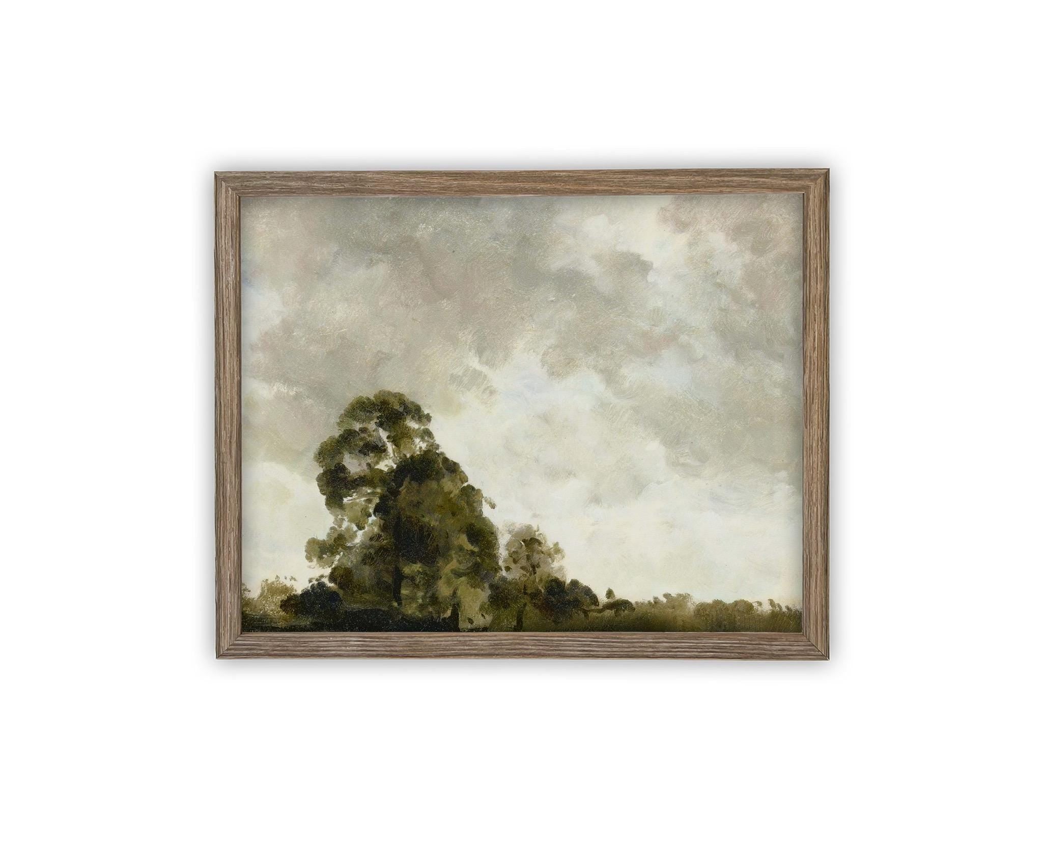 Vintage Framed Canvas Art // Framed Vintage Print // Vintage Painting // Vintage Green Moody Landscape // Farmhouse print //#LAN-272