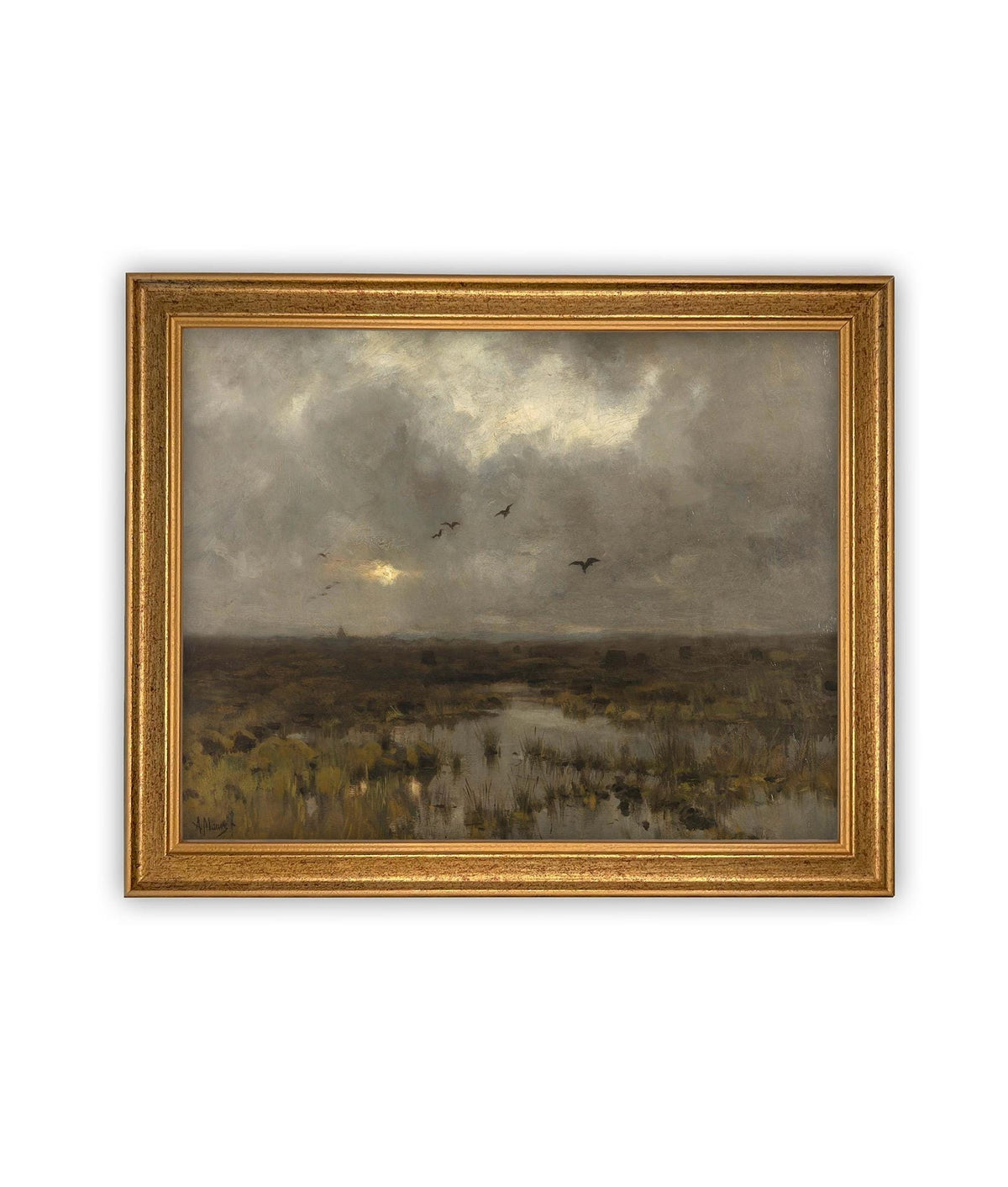 Vintage Framed Canvas Art // Framed Vintage Print // Vintage Painting // Moody Dark Landscape Wall Art // Farmhouse print //#LAN-269