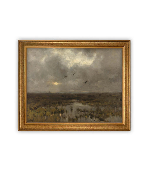 Vintage Framed Canvas Art // Framed Vintage Print // Vintage Painting // Moody Dark Landscape Wall Art // Farmhouse print //#LAN-269