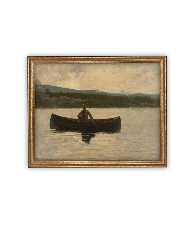 Vintage Framed Canvas Art // Framed Vintage Print // Vintage Painting // Cabin Lake House Canoe Landscape // Farmhouse print //#LAN-270