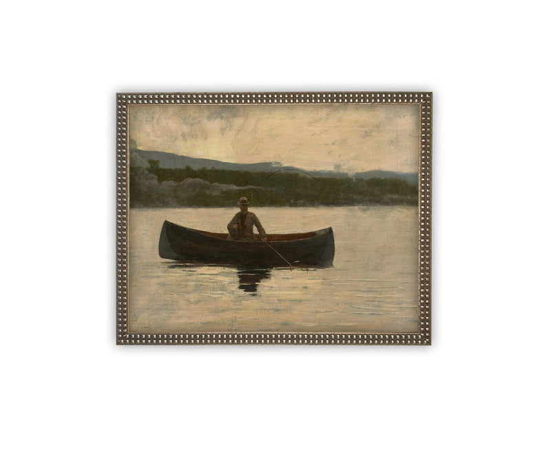 Vintage Framed Canvas Art // Framed Vintage Print // Vintage Painting // Cabin Lake House Canoe Landscape // Farmhouse print //#LAN-270