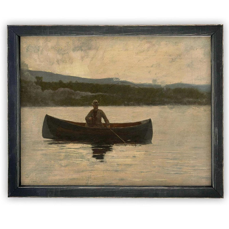 Vintage Framed Canvas Art // Framed Vintage Print // Vintage Painting // Cabin Lake House Canoe Landscape // Farmhouse print //#LAN-270