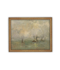 Vintage Framed Canvas Art // Framed Vintage Print // Vintage Framed Oil Painting // Coastal Beach Art // Beach House Print // #COAS-149