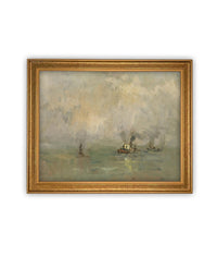Vintage Framed Canvas Art // Framed Vintage Print // Vintage Framed Oil Painting // Coastal Beach Art // Beach House Print // #COAS-149
