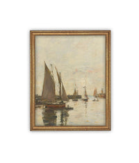 Vintage Framed Canvas Art // Framed Vintage Nautical Print // Vintage Painting // Sailboat Art // Beach House print //#COAS-147