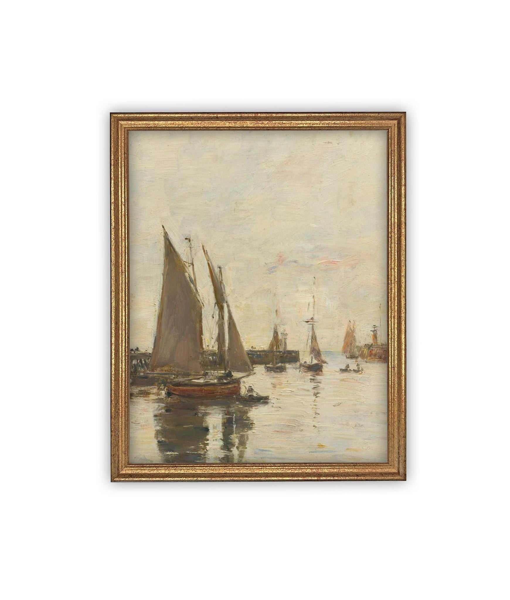 Vintage Framed Canvas Art // Framed Vintage Nautical Print // Vintage Painting // Sailboat Art // Beach House print //#COAS-147