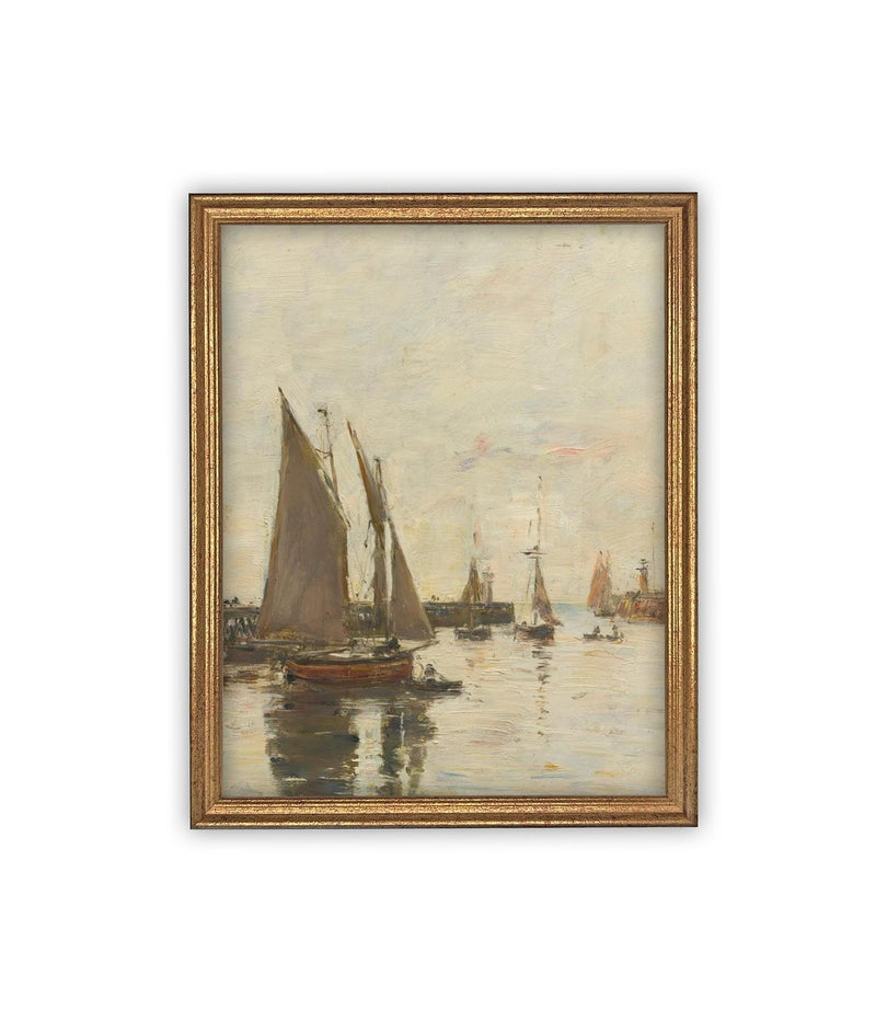 Vintage Framed Canvas Art // Framed Vintage Nautical Print // Vintage Painting // Sailboat Art // Beach House print //#COAS-147