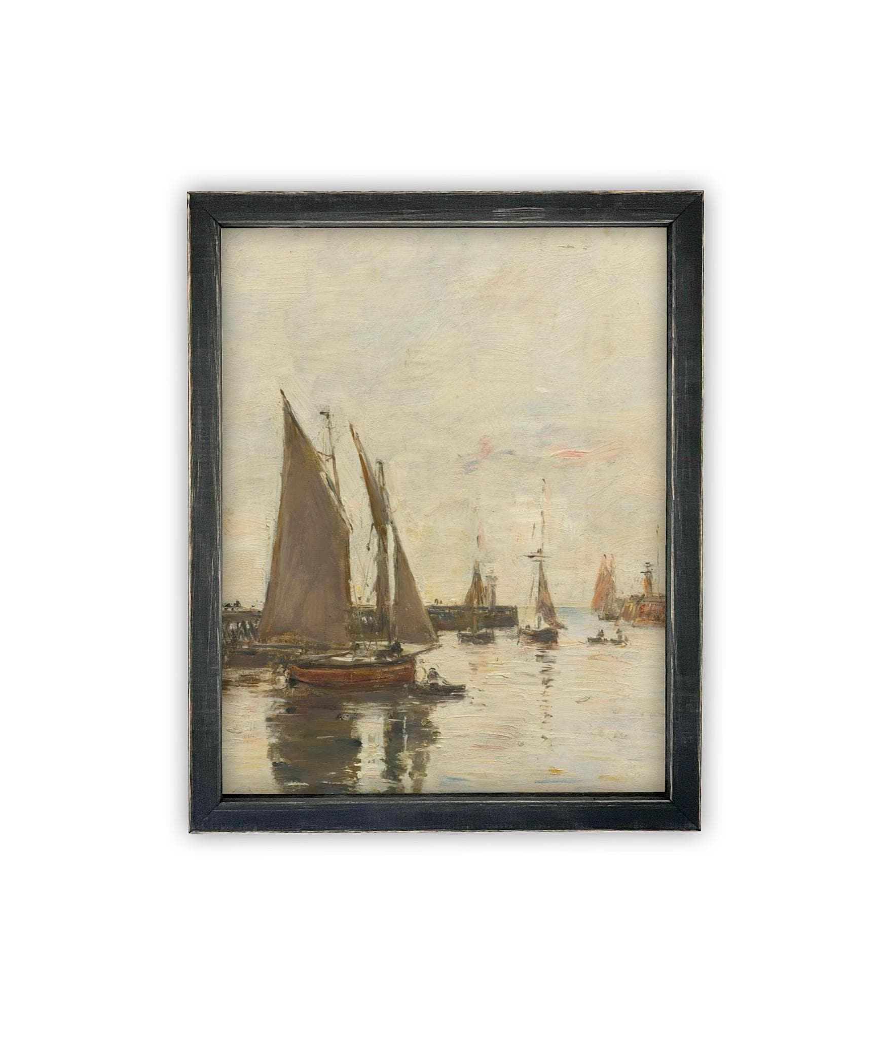 Vintage Framed Canvas Art // Framed Vintage Nautical Print // Vintage Painting // Sailboat Art // Beach House print //#COAS-147