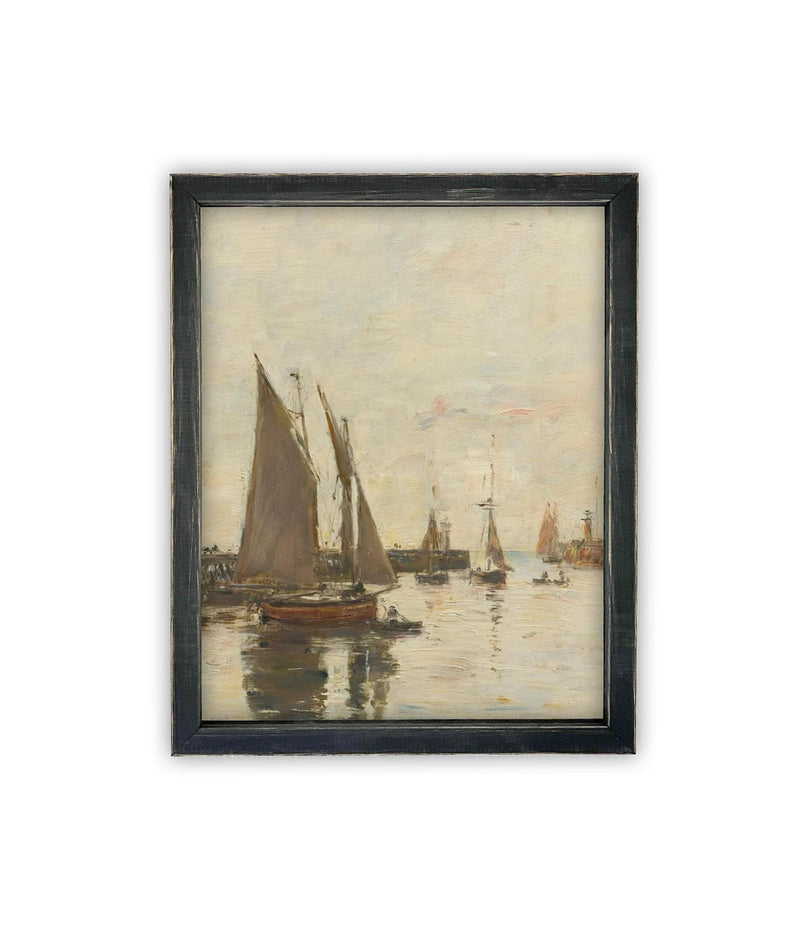 Vintage Framed Canvas Art // Framed Vintage Nautical Print // Vintage Painting // Sailboat Art // Beach House print //#COAS-147