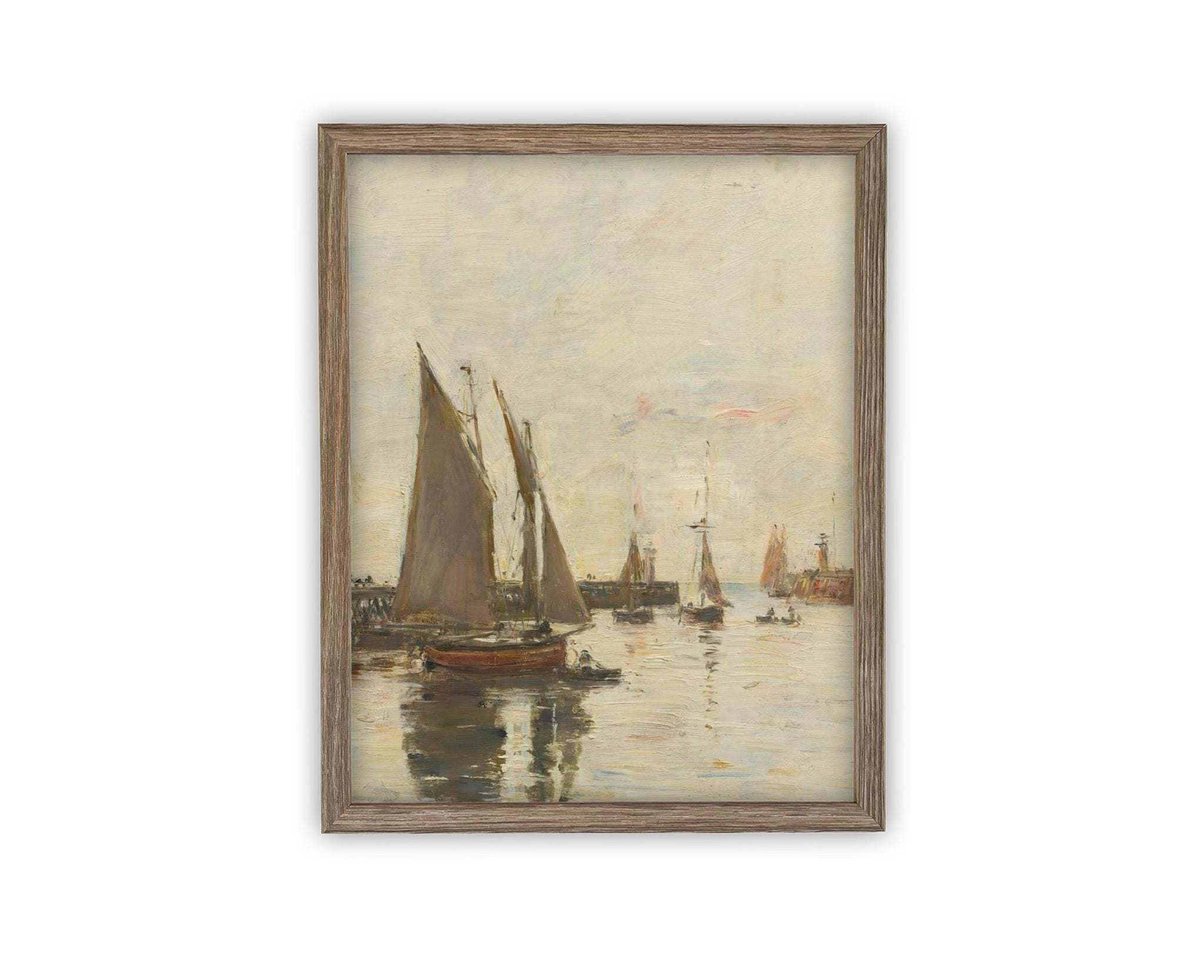 Vintage Framed Canvas Art // Framed Vintage Nautical Print // Vintage Painting // Sailboat Art // Beach House print //#COAS-147