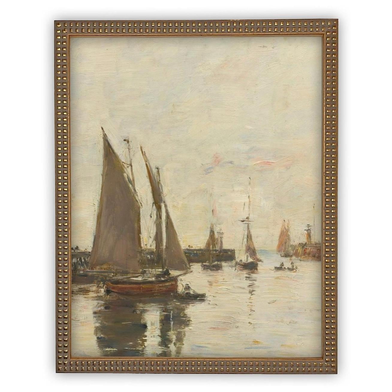 Vintage Framed Canvas Art // Framed Vintage Nautical Print // Vintage Painting // Sailboat Art // Beach House print //#COAS-147
