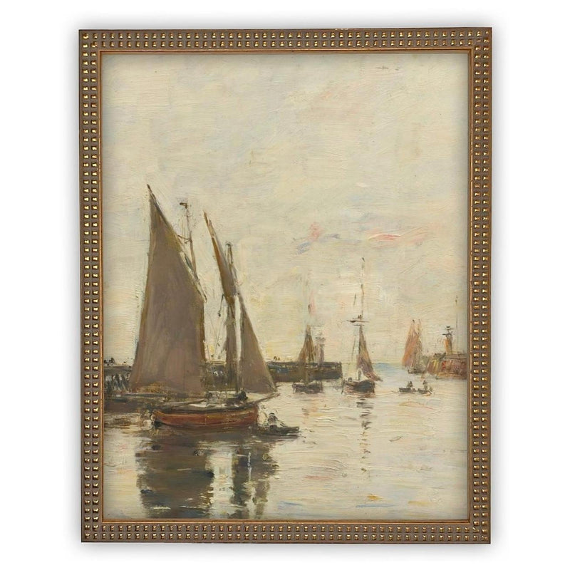 Vintage Framed Canvas Art // Framed Vintage Nautical Print // Vintage Painting // Sailboat Art // Beach House print //#COAS-147