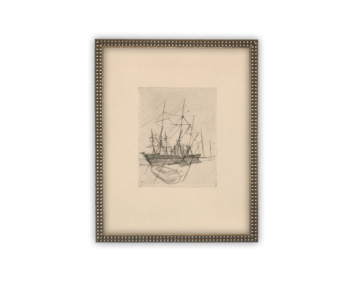 Vintage Framed Canvas Art // Framed Vintage Print // Vintage Painting // Vintage Boat Sketch // Farmhouse print //#COAS-150