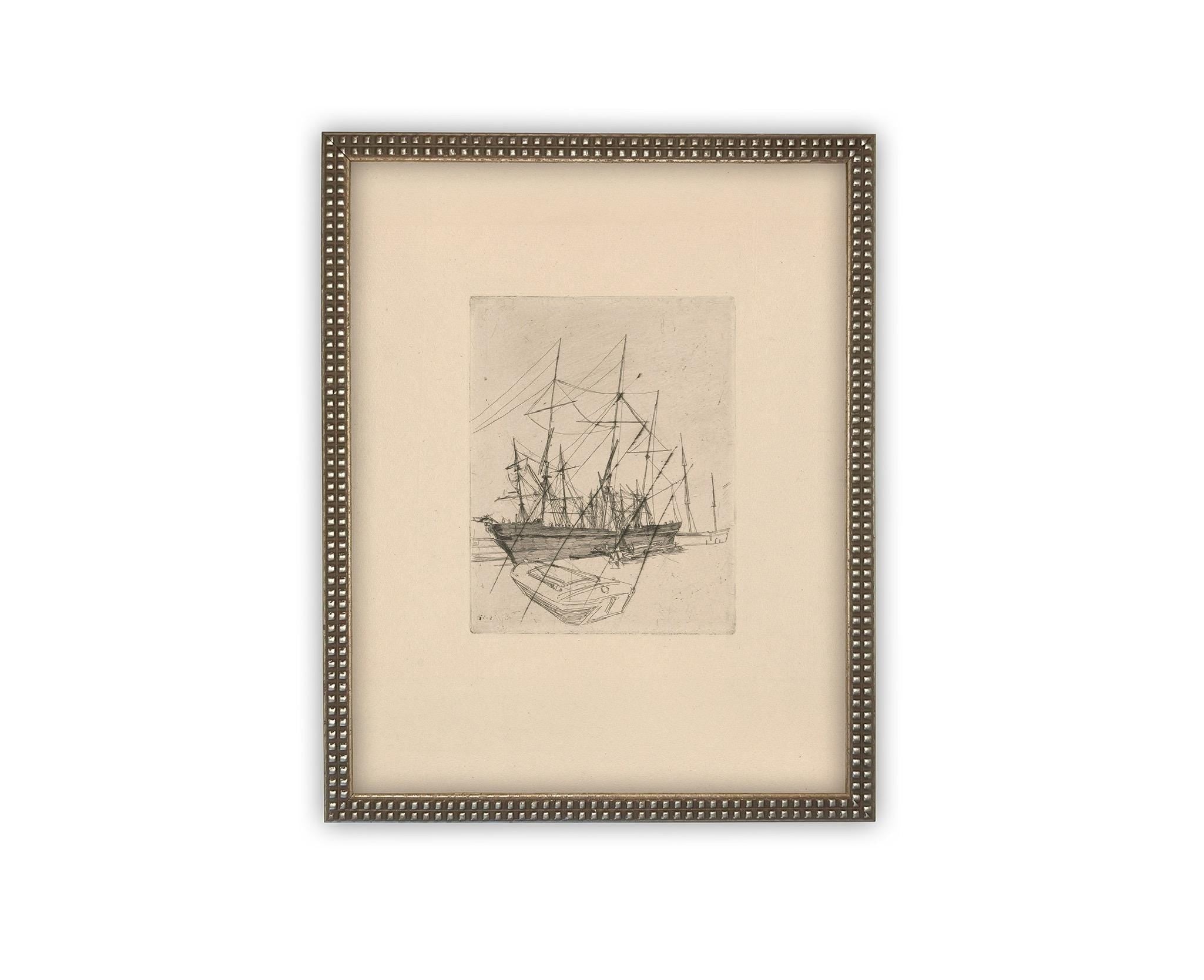 Vintage Framed Canvas Art // Framed Vintage Print // Vintage Painting // Vintage Boat Sketch // Farmhouse print //#COAS-150