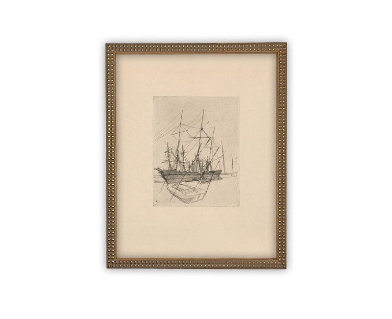 Vintage Framed Canvas Art // Framed Vintage Print // Vintage Painting // Vintage Boat Sketch // Farmhouse print //#COAS-150