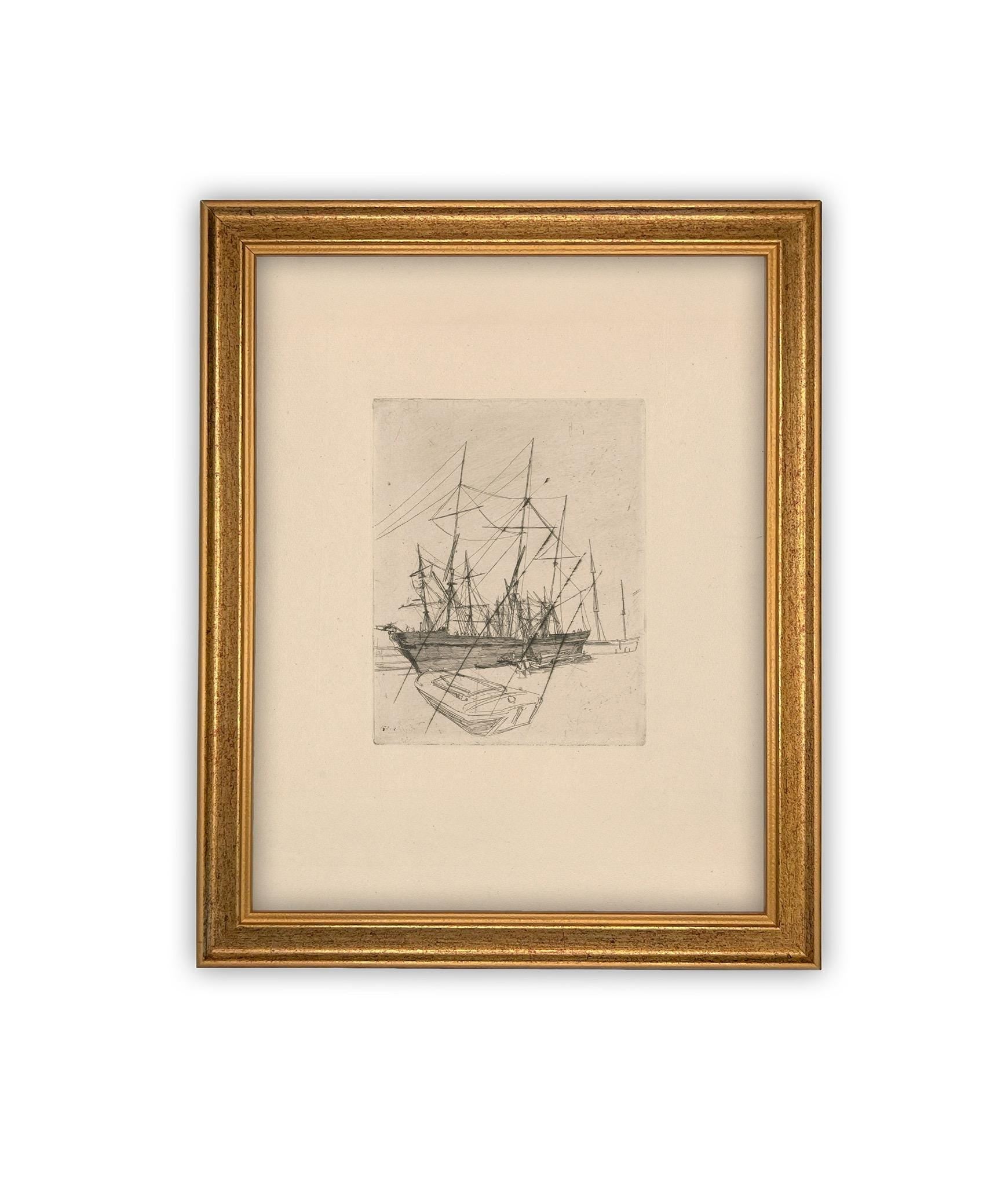 Vintage Framed Canvas Art // Framed Vintage Print // Vintage Painting // Vintage Boat Sketch // Farmhouse print //#COAS-150