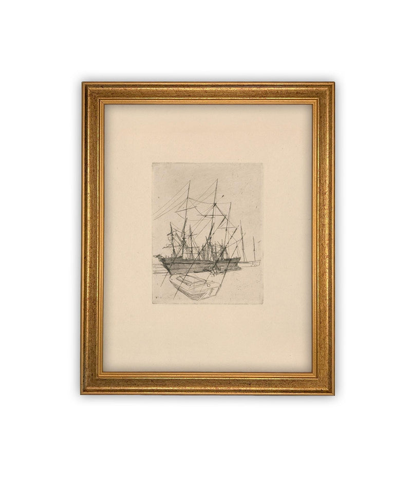 Vintage Framed Canvas Art // Framed Vintage Print // Vintage Painting // Vintage Boat Sketch // Farmhouse print //#COAS-150