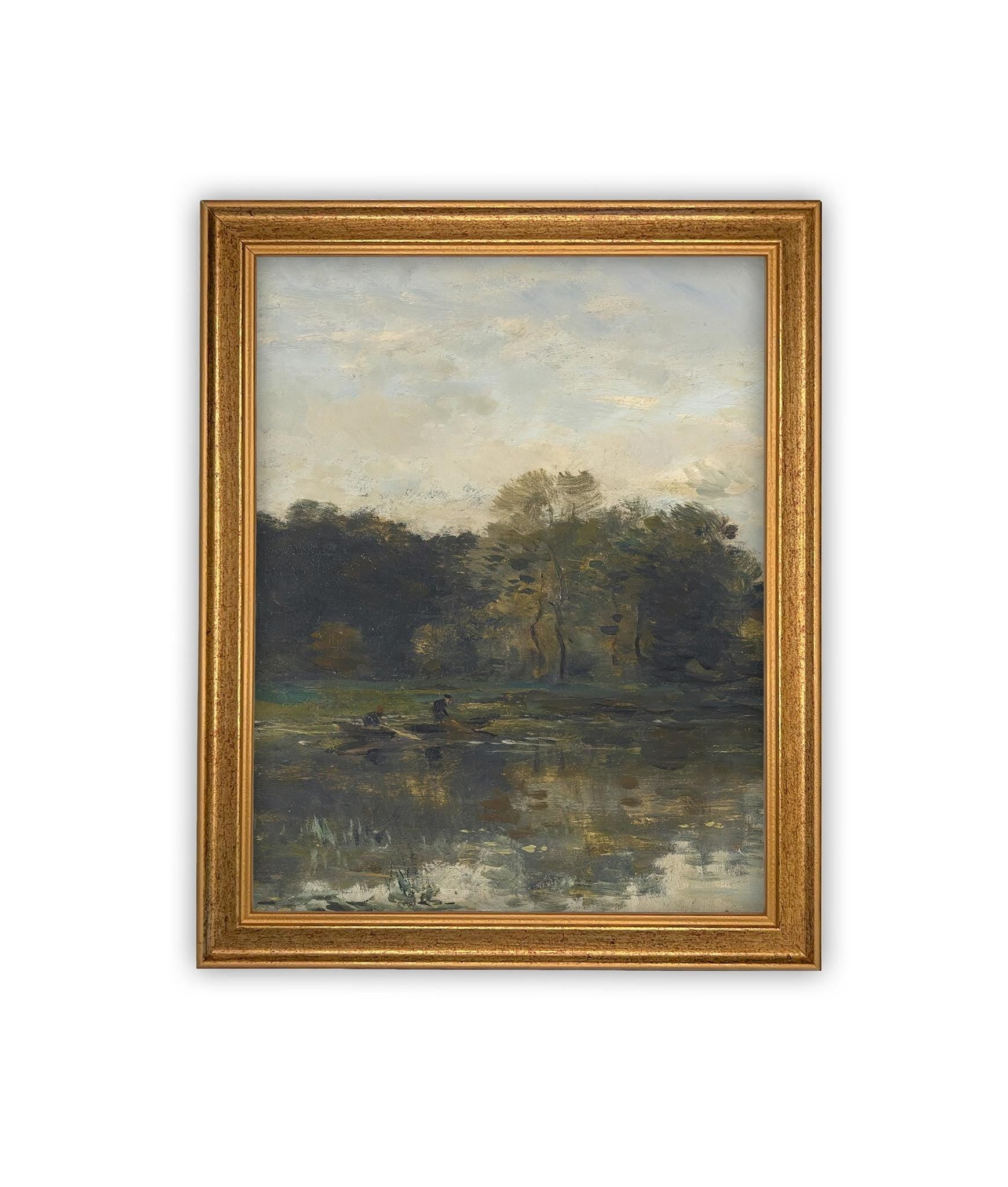 Vintage Framed Canvas Art // Framed Vintage Print Painting // Vintage Green Moody Landscape Set of 3 (sold individually) // #LAN-275