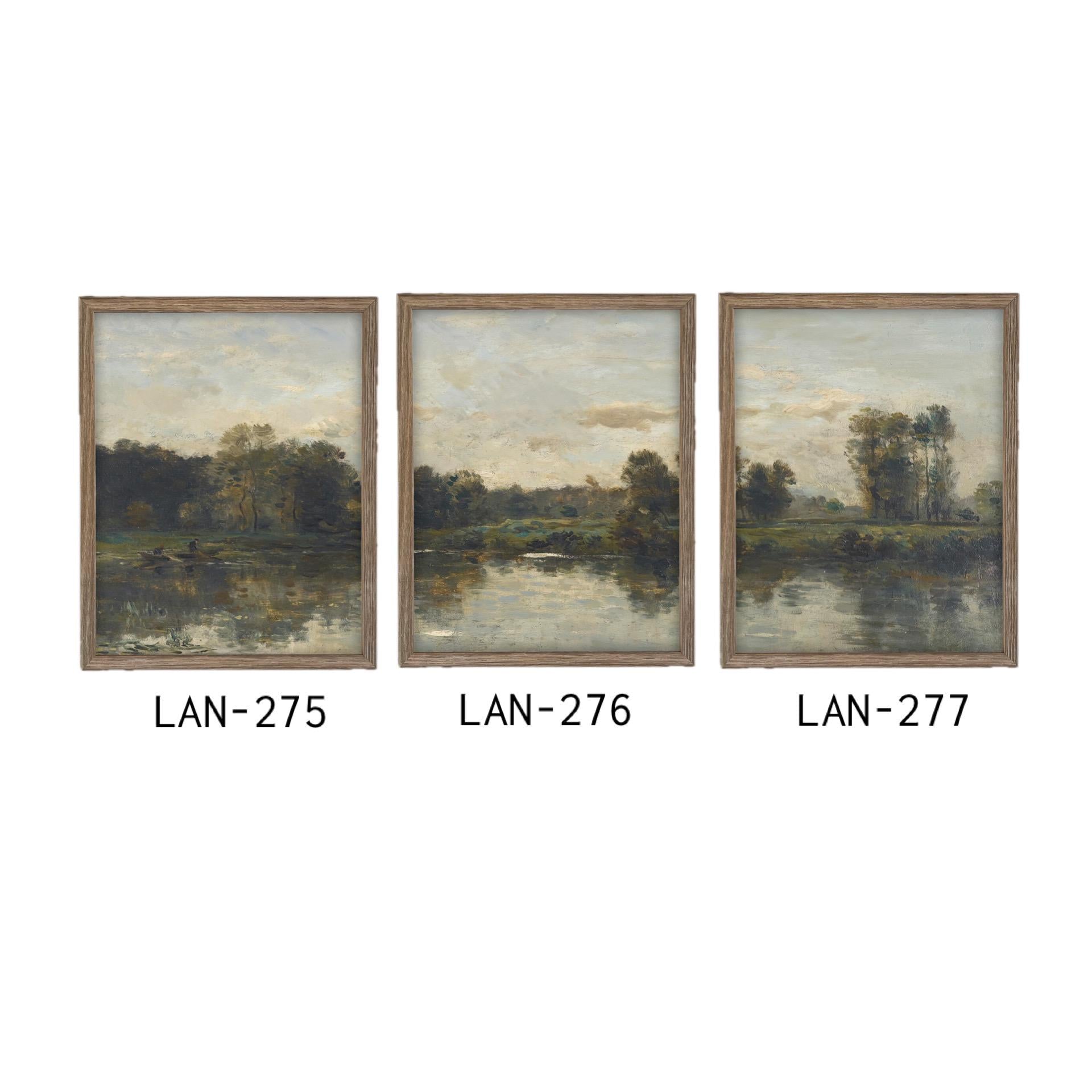 Vintage Framed Canvas Art // Framed Vintage Print Painting // Vintage Green Moody Landscape Set of 3 (sold individually) // #LAN-275