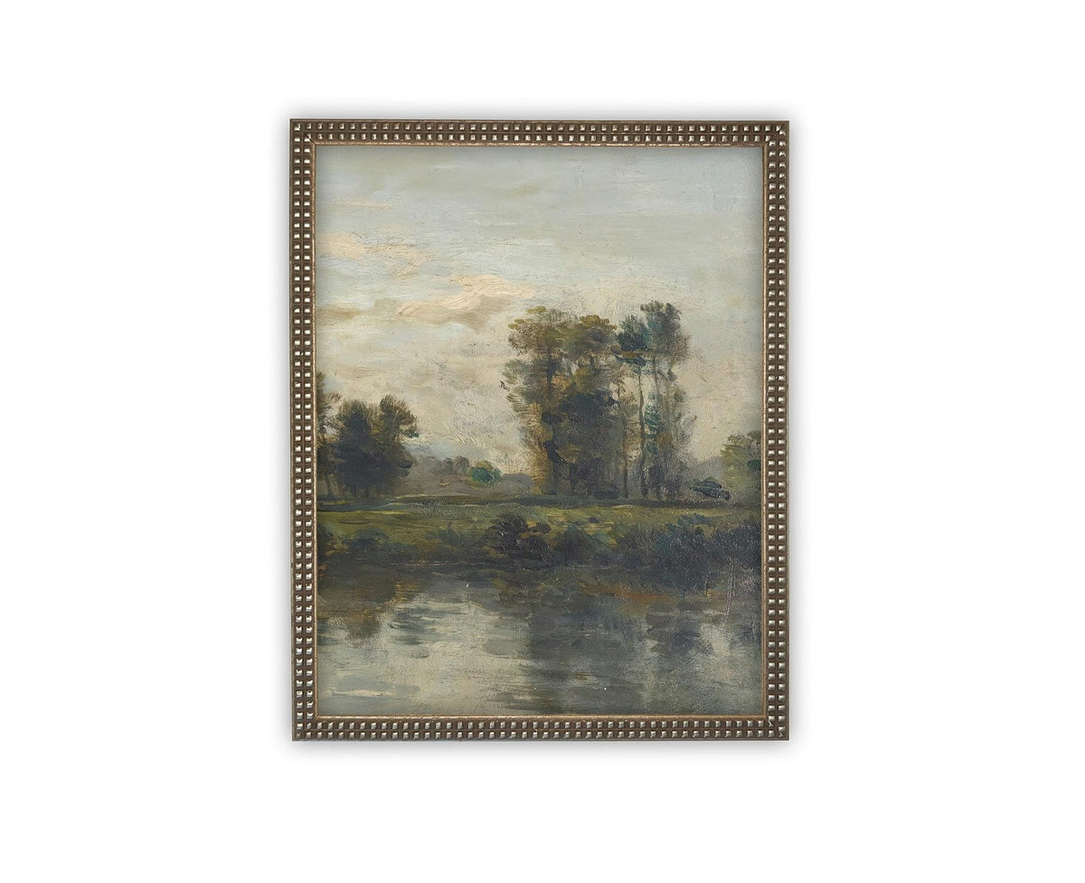 Vintage Framed Canvas Art // Framed Vintage Print Painting // Vintage Green Moody Landscape Set of 3 (sold individually) // #LAN-277
