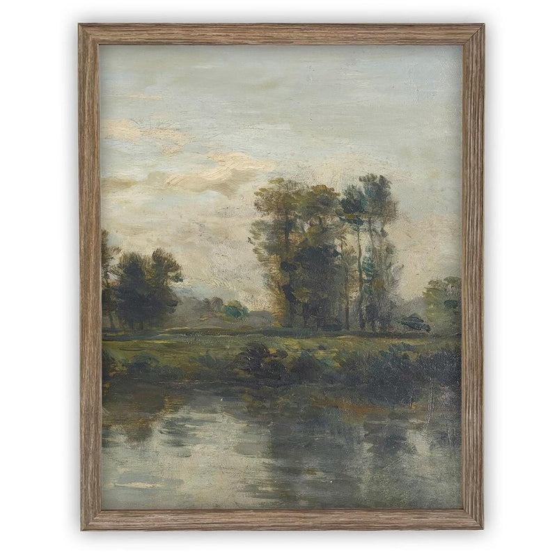 Vintage Framed Canvas Art // Framed Vintage Print Painting // Vintage Green Moody Landscape Set of 3 (sold individually) // #LAN-277