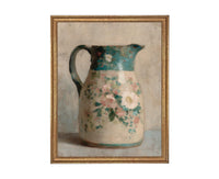 Vintage Framed Canvas Print: Spring Floral Pottery Still Life