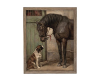 READY to SHIP 11x14 Framed Canvas Print: Horse and Dog Equestrian Art