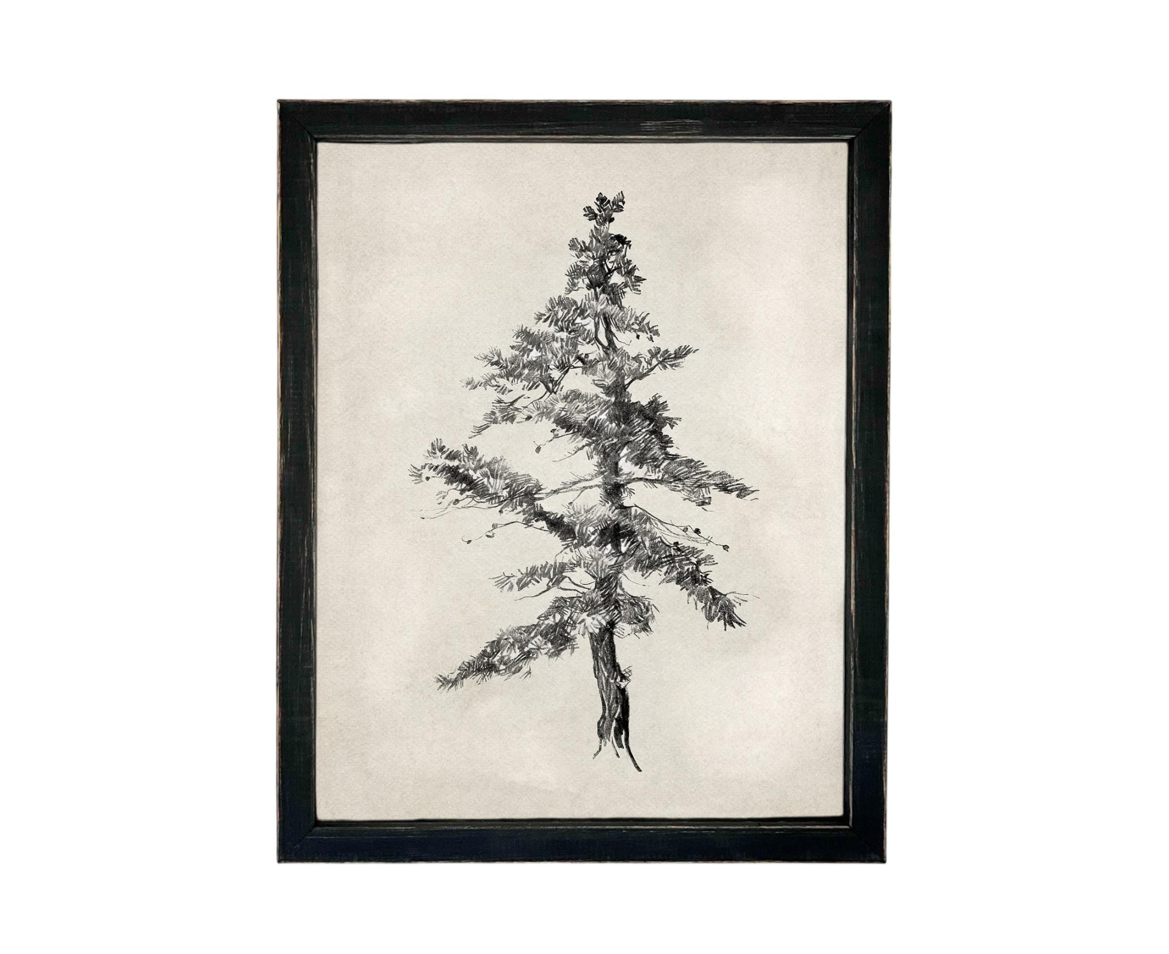 READY TO SHIP 16x20 Framed Tree Sketch: Black and White Canvas Art Print