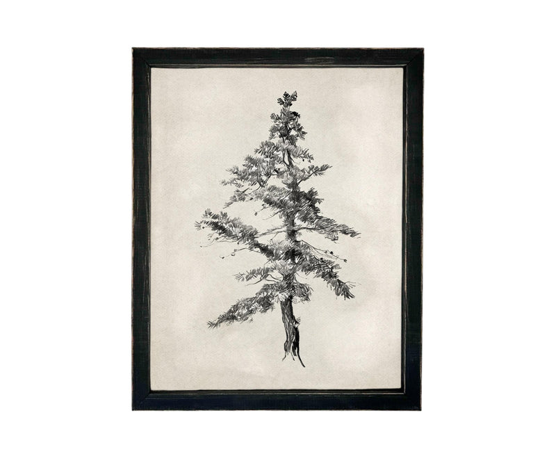 READY TO SHIP 16x20 Framed Tree Sketch: Black and White Canvas Art Print