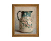 Vintage Framed Canvas Print: Spring Floral Pottery Still Life