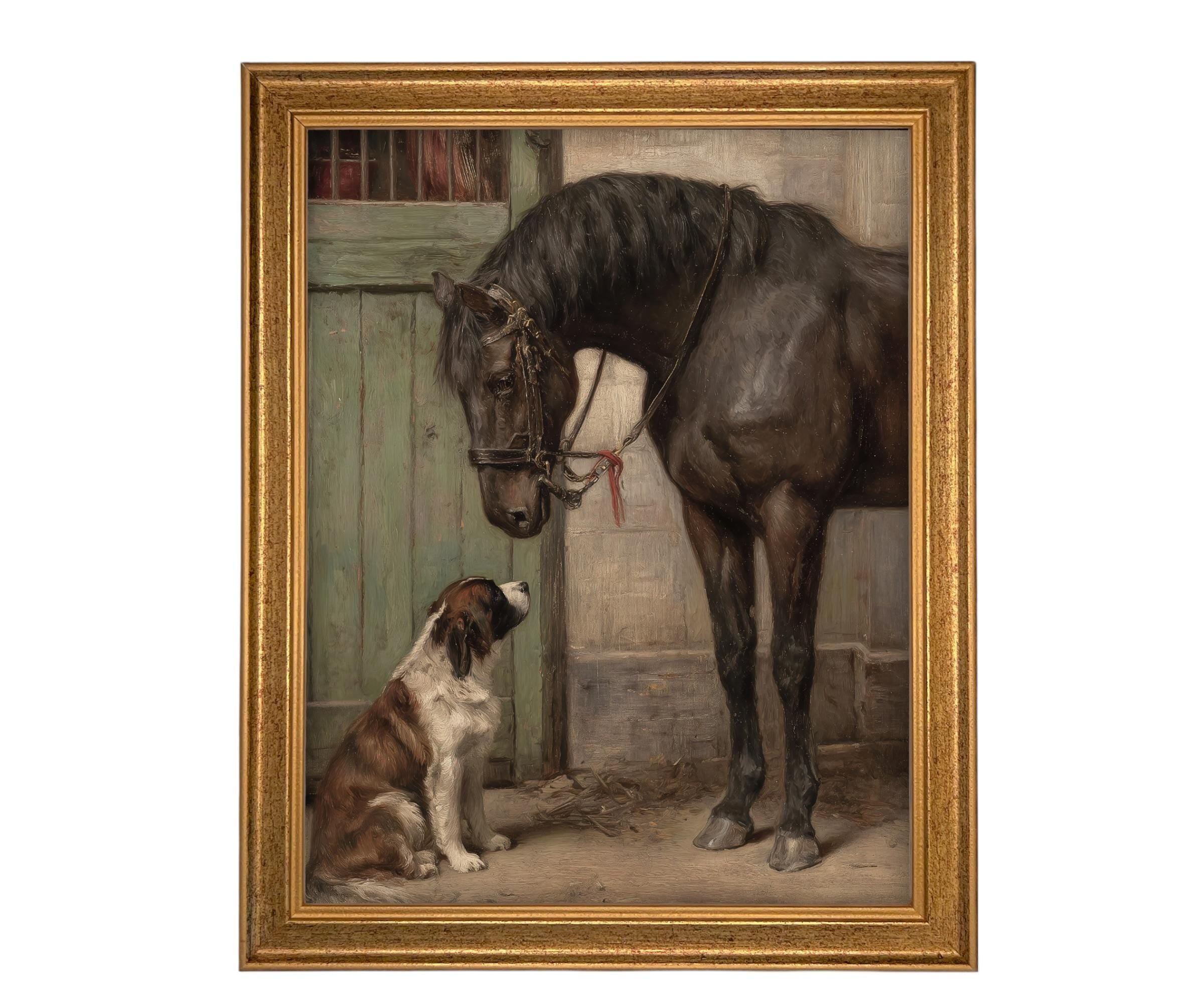READY to SHIP 11x14 Framed Canvas Print: Horse and Dog Equestrian Art