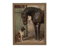 READY to SHIP 11x14 Framed Canvas Print: Horse and Dog Equestrian Art