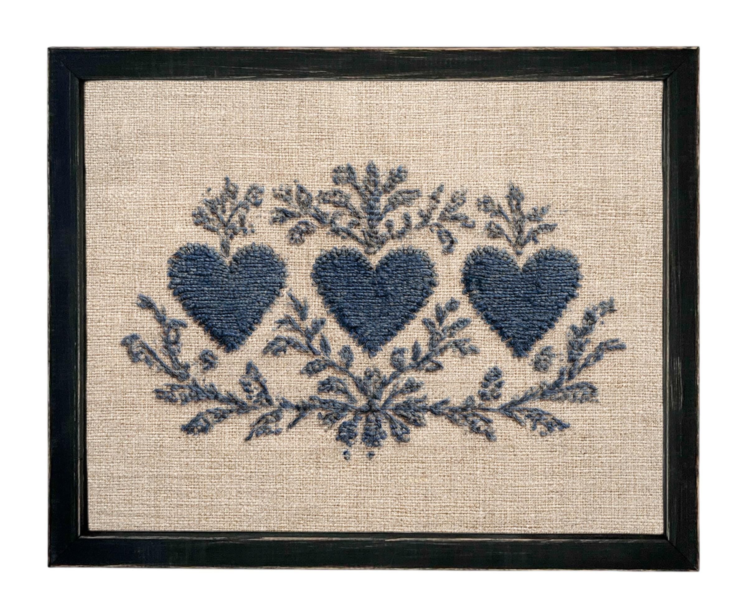 Framed Vintage Canvas Print: Folk Art Heart Tapestry Art