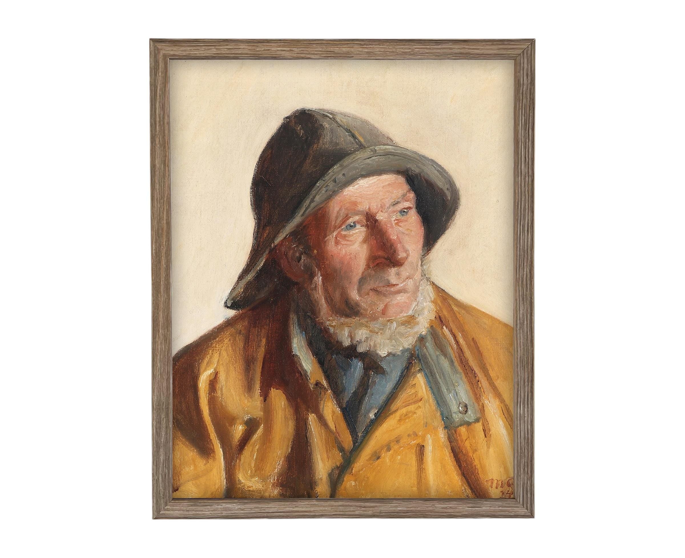 READY to SHIP 11x14 Framed Canvas Art // Framed Vintage Print // Vintage Portrait of a Fisherman// Farmhouse print //#P-556