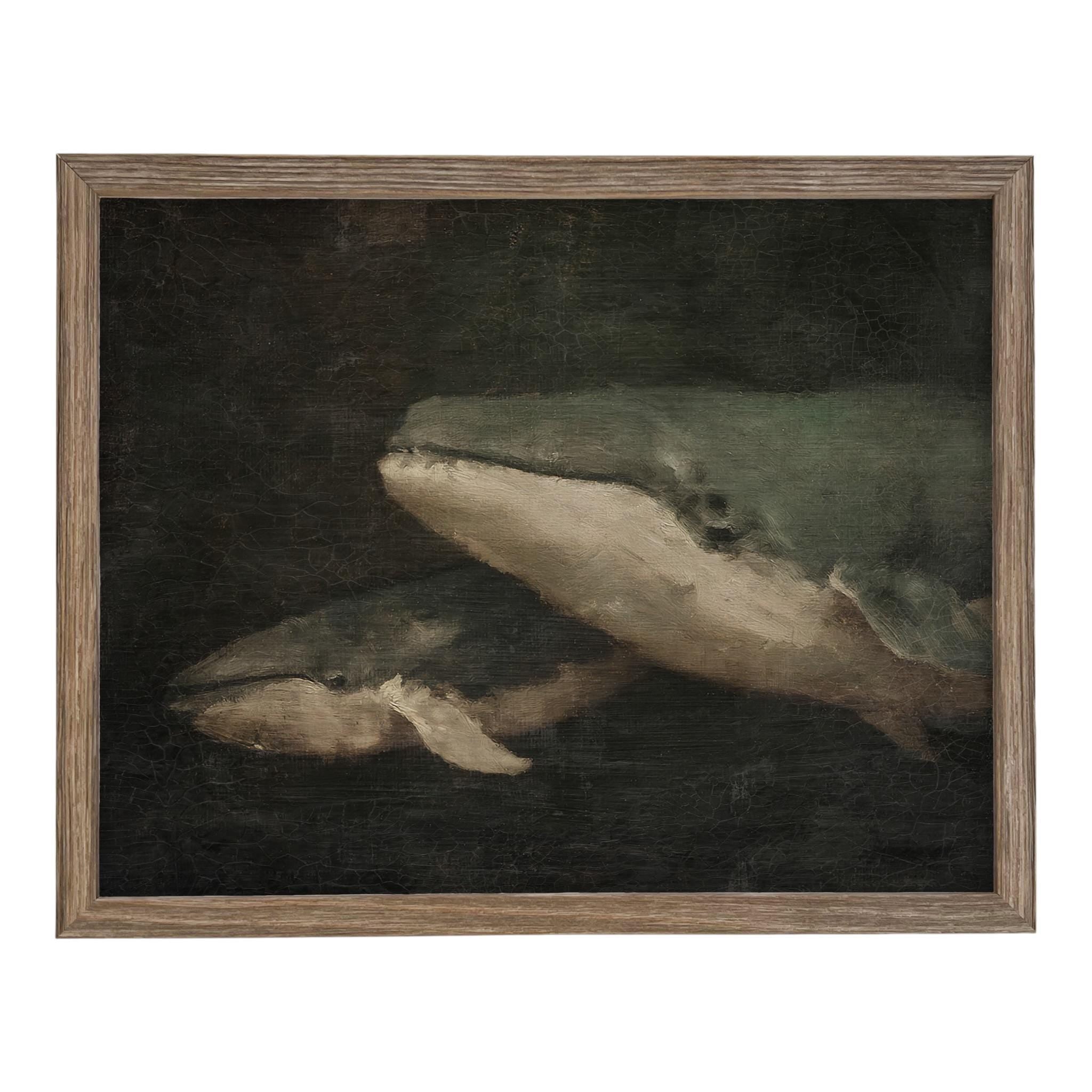 READY to SHIP 12x16 Vintage Seascape Canvas Print; Coastal Beach Art; Nautical Art; Whale #COAS-206