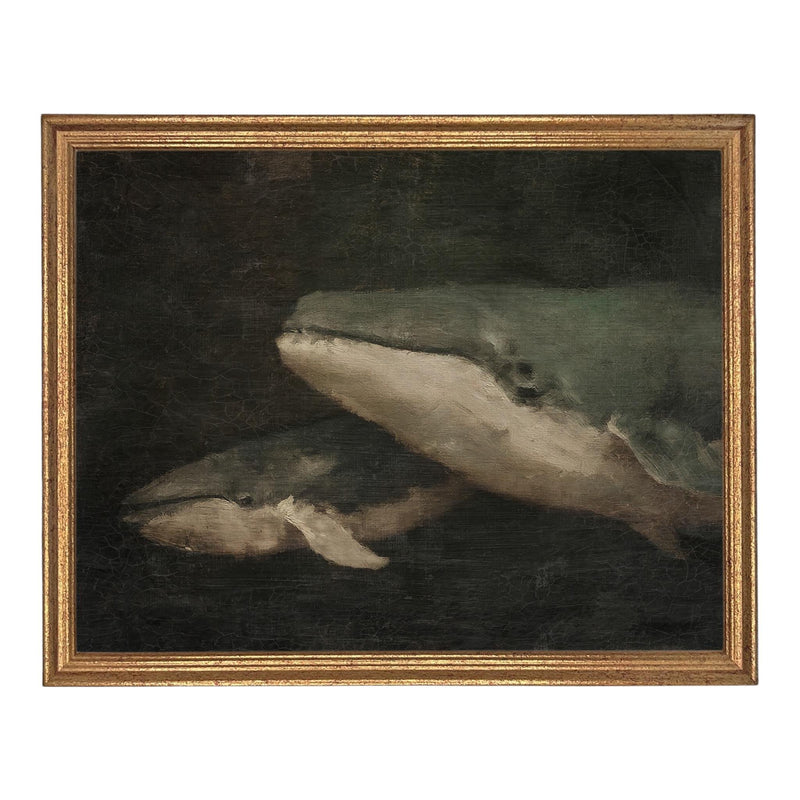 READY to SHIP 12x16 Vintage Seascape Canvas Print; Coastal Beach Art; Nautical Art; Whale #COAS-206