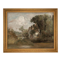 Framed Vintage Canvas Print: English Cottage Landscape Art #LAN-281