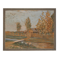 Framed Vintage Canvas Print: Fall Farmhouse Landscape Art #LAN-283