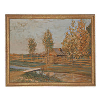 Framed Vintage Canvas Print: Fall Farmhouse Landscape Art #LAN-283