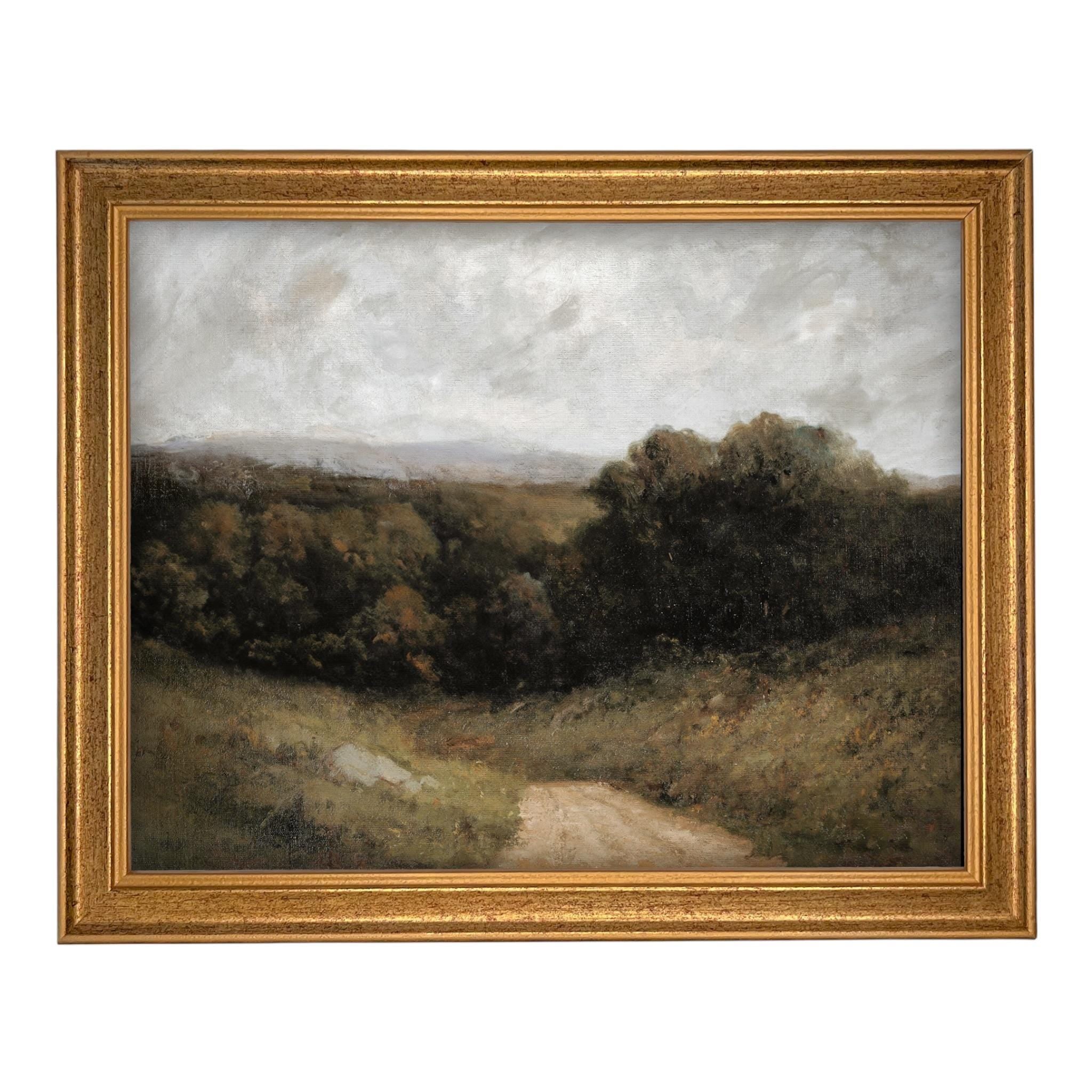Framed Vintage Canvas Print: Countryside Road Landscape Art #LAN-284