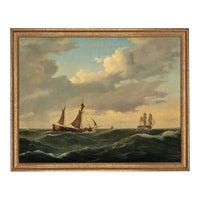 Vintage Sailboats Painting: Framed Canvas Print, Coastal Art #COAS-203