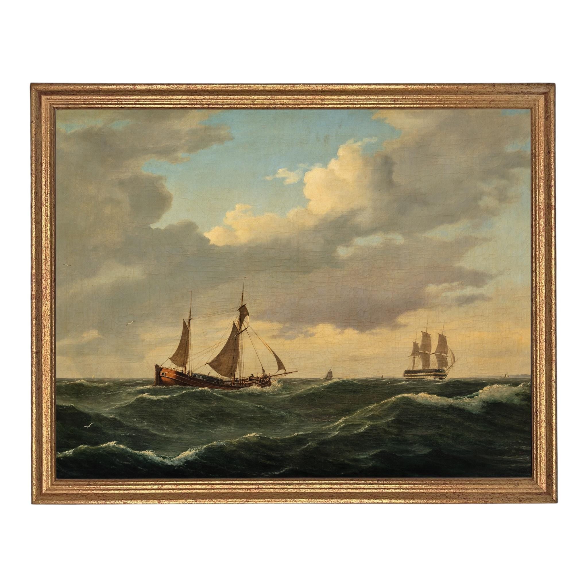 READY to SHIP 8x10 Sailboats Painting: Framed Canvas Print, Coastal Art #COAS-203