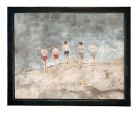 Vintage Beach Scene Framed Canvas Art Print #COAS-207