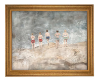 Vintage Beach Scene Framed Canvas Art Print #COAS-207