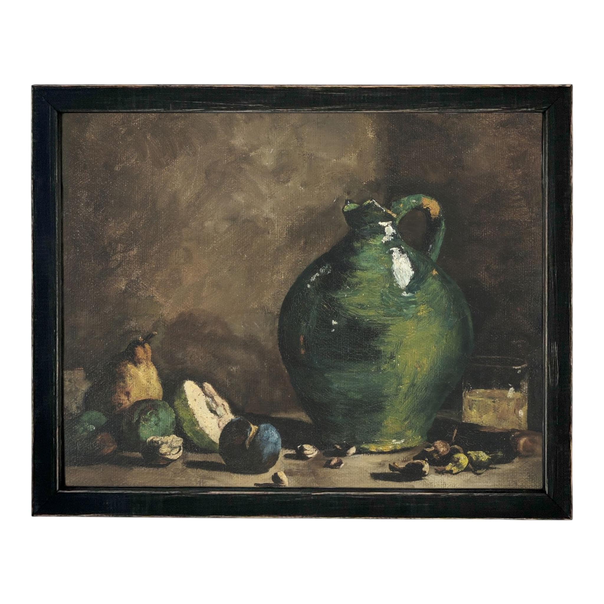Vintage Framed Canvas Print: Green Pottery Still Life #ST-639