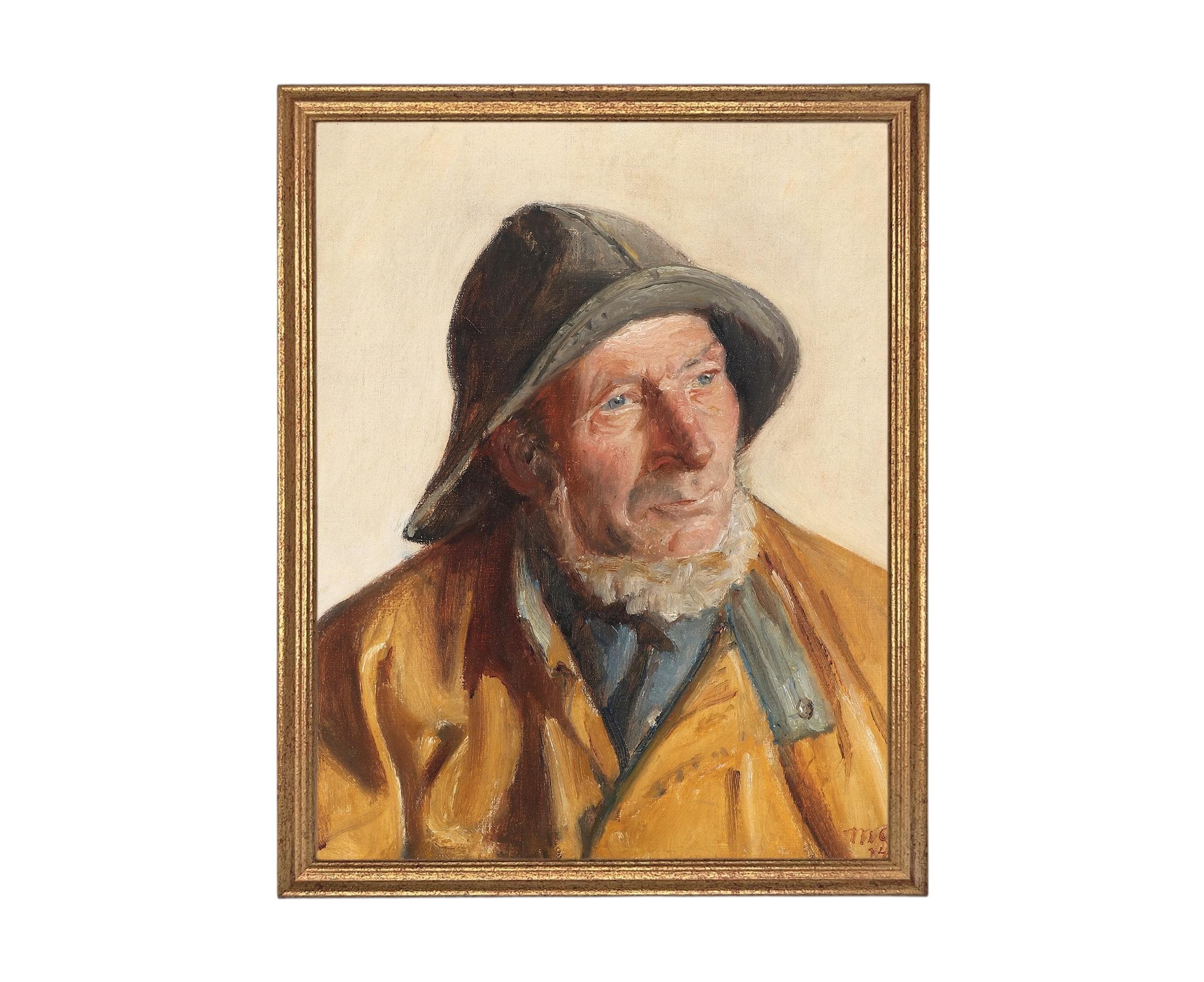 Vintage Framed Canvas Art // Framed Vintage Print // Vintage Painting // Vintage Portrait of a Fisherman// Farmhouse print //#P-556